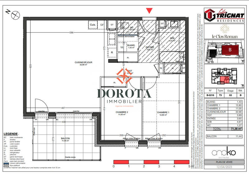 Appartement - 71 m² - 3 pièces