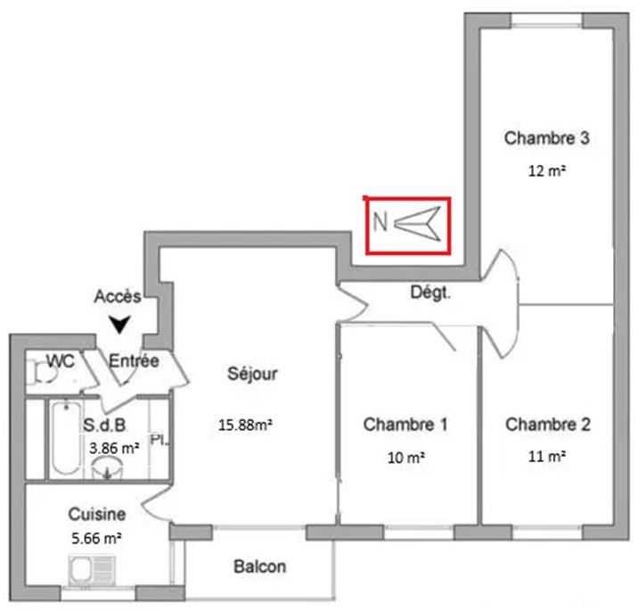 Chambre - 11 m² - 1 pièce