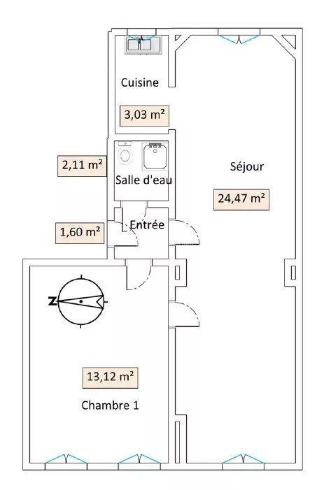 Appartement - 44 m² - 2 pièces
