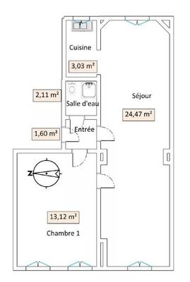 Appartement - 44 m² - 2 pièces