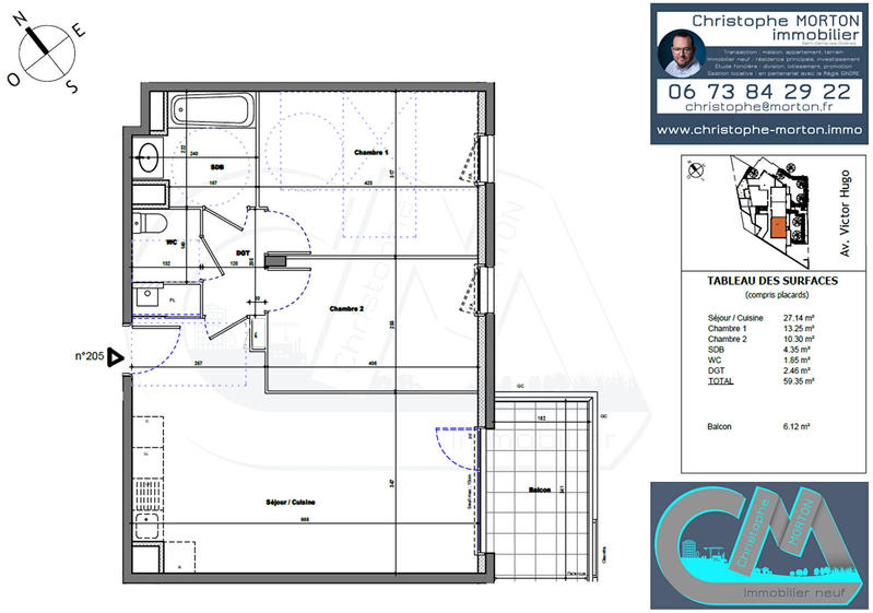 Appartement - 59 m² - 3 pièces