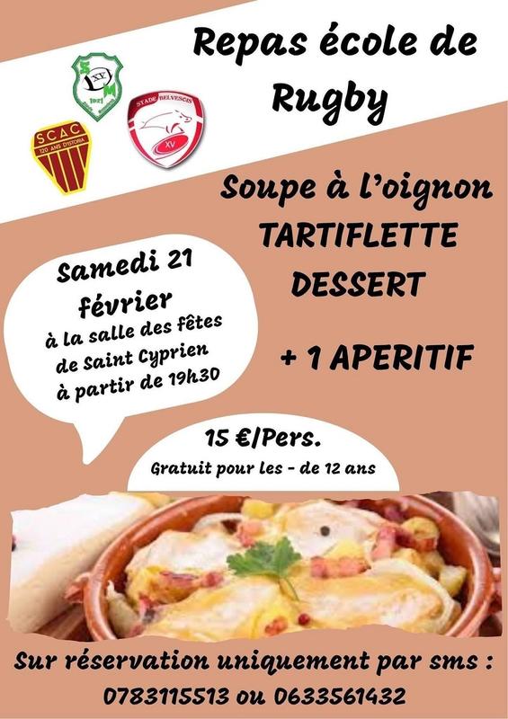 Repas de l'école de Rugby : Tartiflette