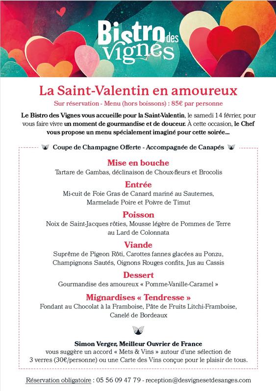 Saint-Valentin : Hôtel restaurant des Vignes et des Anges