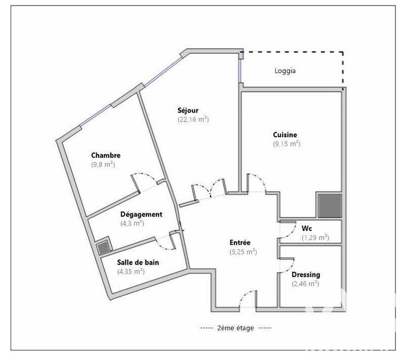 Appartement - 59 m² - 2 pièces