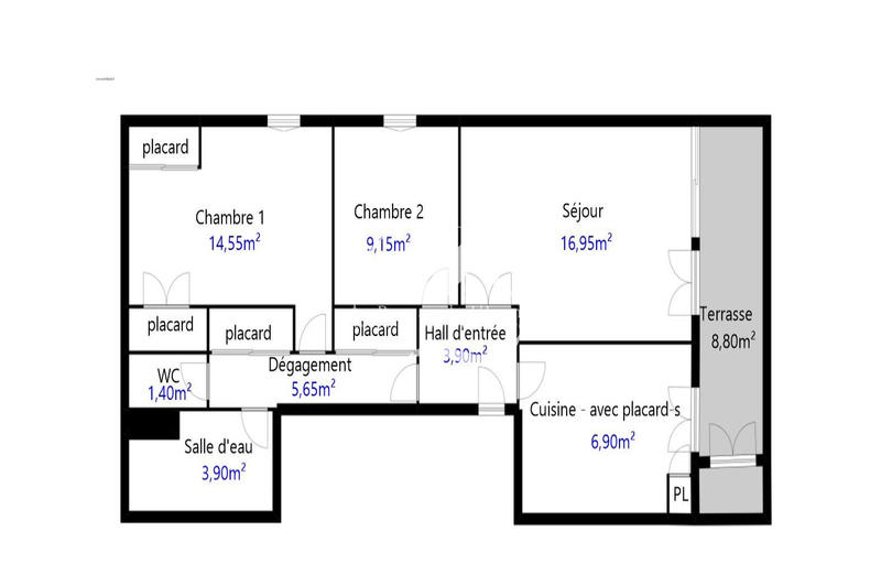 Appartement - 62 m² - 3 pièces