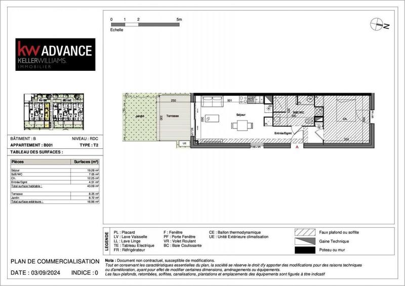 Appartement - 43 m² - 2 pièces