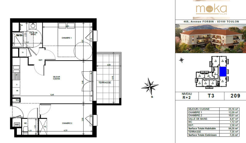 Appartement - 56 m² - 3 pièces