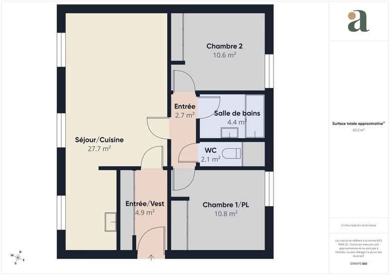 Appartement - 62 m² - 3 pièces