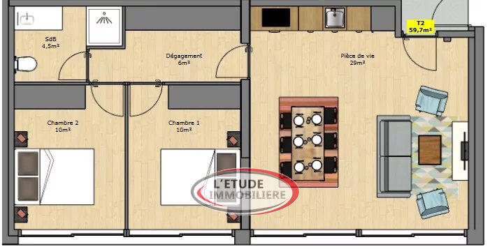 Appartement - 59 m² - 3 pièces
