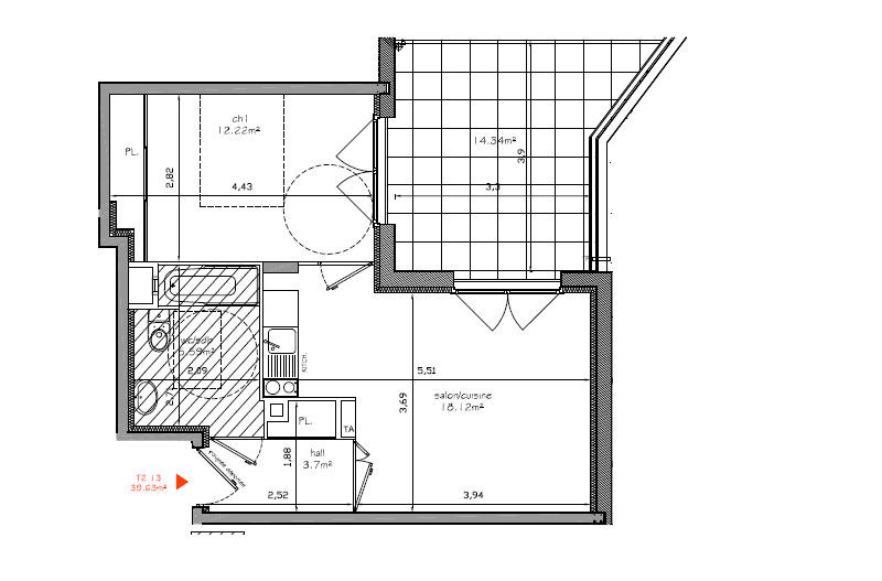 Appartement - 39 m² - 2 pièces