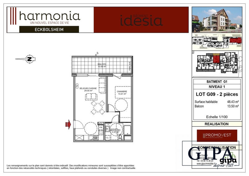 Appartement - 48 m² - 2 pièces