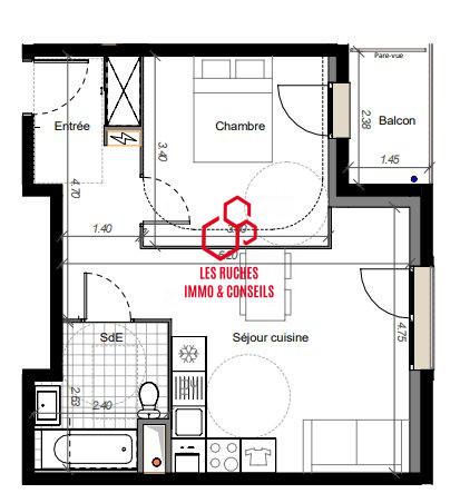 Appartement - 43 m² - 2 pièces