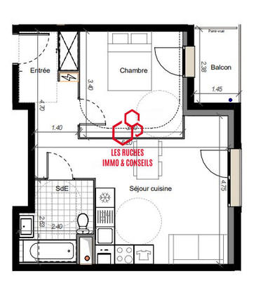 Appartement - 43 m² - 2 pièces