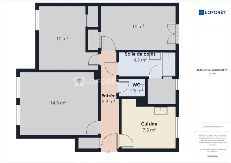 Appartement - 56 m² - 3 pièces