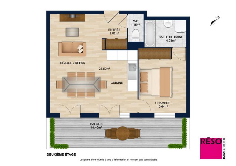 Appartement - 45 m² - 2 pièces