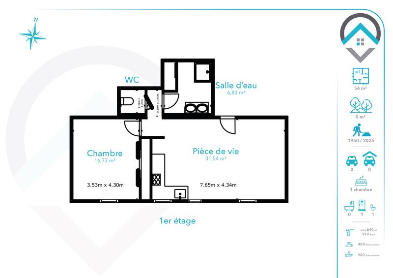 Appartement - 56 m² - 3 pièces