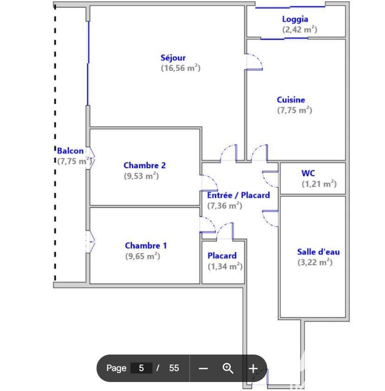 Appartement - 56 m² - 3 pièces