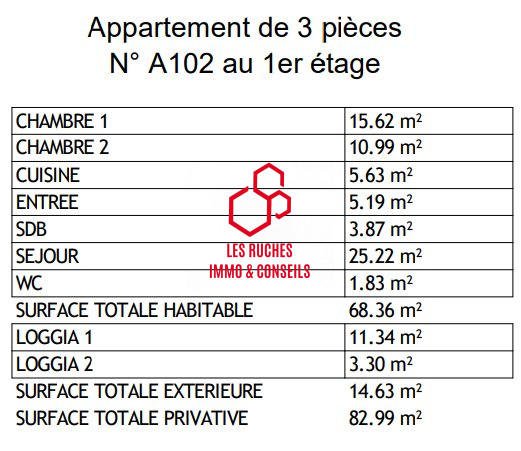 Appartement - 68 m² - 3 pièces