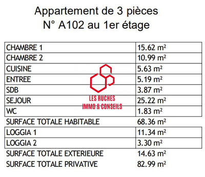 Appartement - 68 m² - 3 pièces