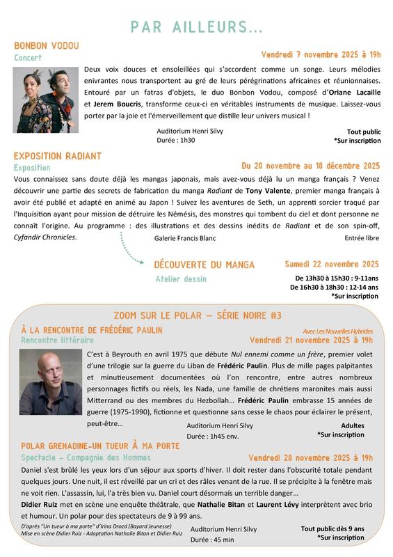 Programme médiathèque Novembre