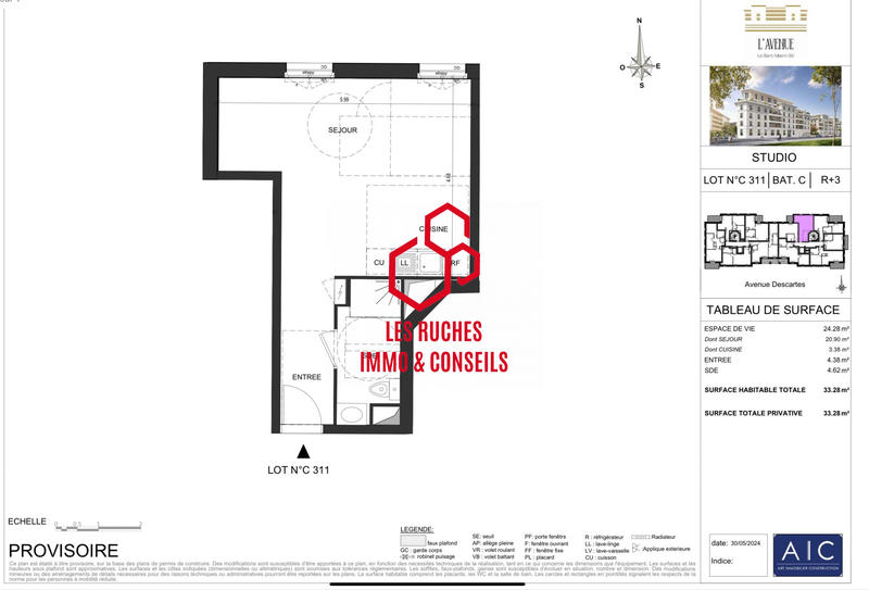 Appartement - 38 m² - 1 pièce