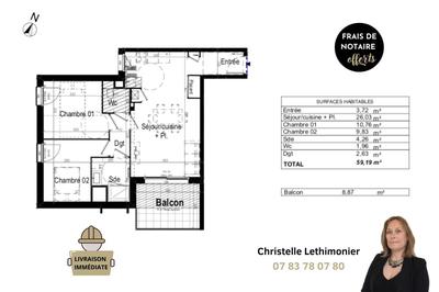 Appartement - 59 m² - 3 pièces