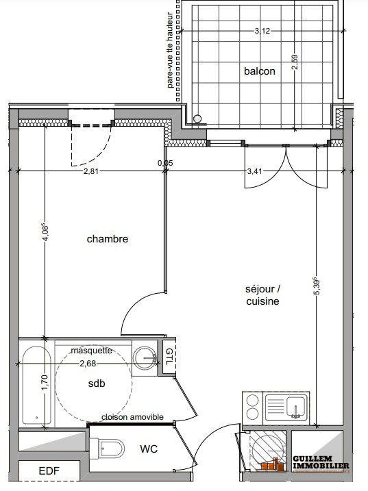 Appartement - 38 m² - 2 pièces