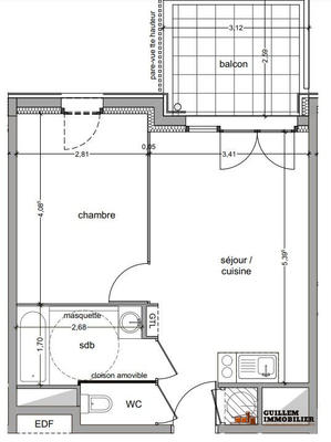 Appartement - 38 m² - 2 pièces
