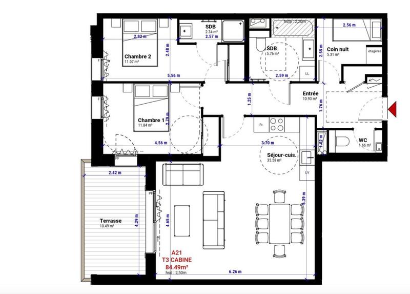 Appartement - 85 m² - 3 pièces