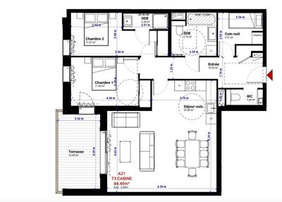 Appartement - 85 m² - 3 pièces