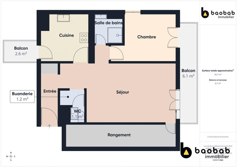 Appartement - 54 m² - 2 pièces