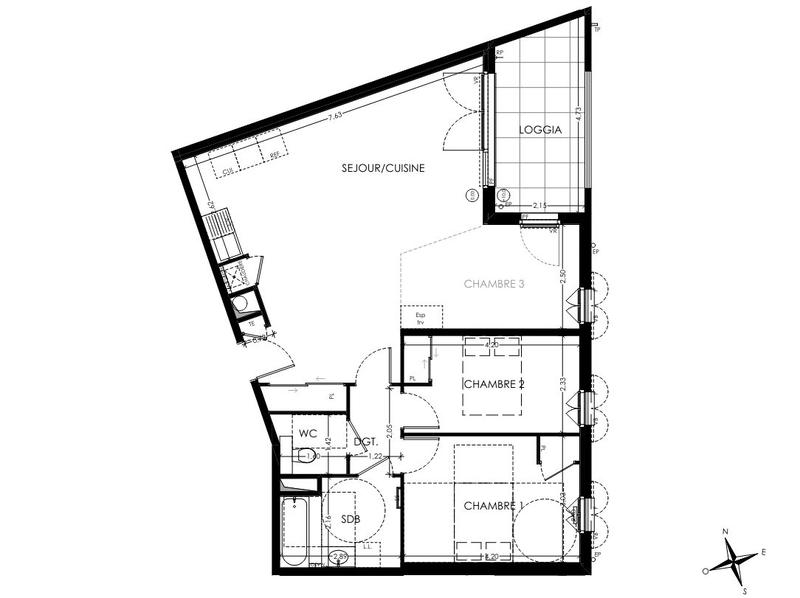 Appartement - 80 m² - 3 pièces