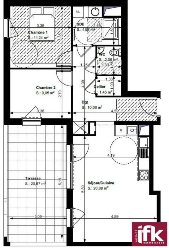Appartement - 65 m² - 3 pièces