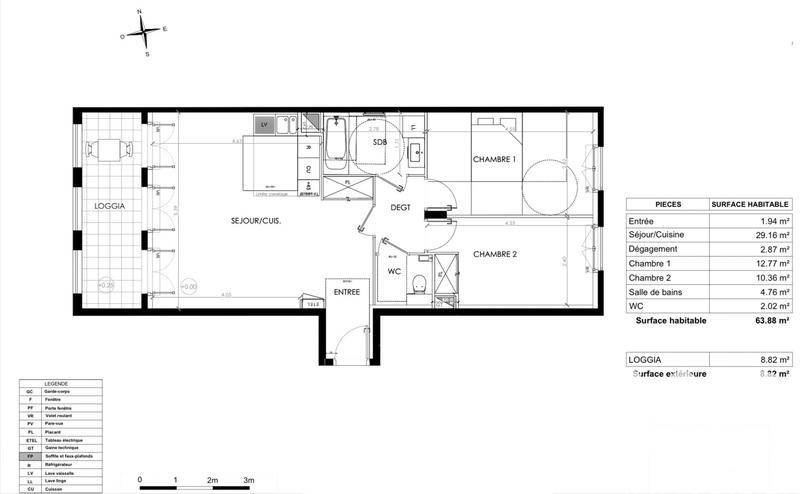 Appartement - 64 m² - 3 pièces
