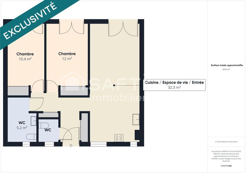 Appartement - 67 m² - 3 pièces