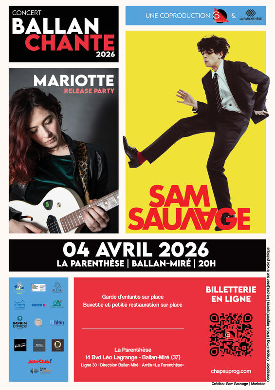 Sam Sauvage et Mariotte pour la 8ème édition de Ballan Chante le samedi 4 avril 2026