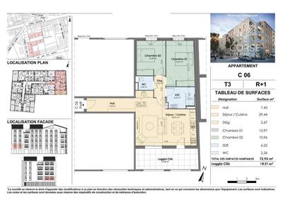 Appartement - 72 m² - 3 pièces