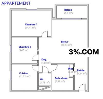 Appartement - 71 m² - 3 pièces