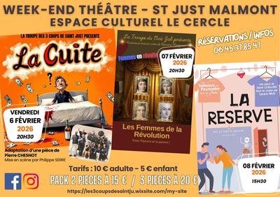 Week-end théâtre à Saint-Just-Malmont du 6 au 8 février avec la Cuite, Femmes en révolte et la Réserve