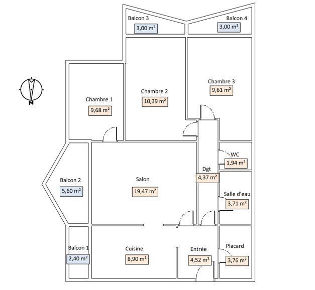 Appartement - 77 m² - 4 pièces