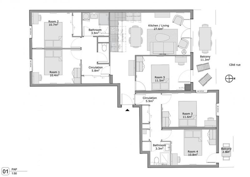 Appartement - 104 m² - 6 pièces