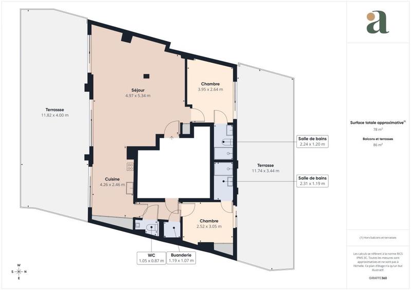 Appartement ancien - 78 m² - 3 pièces