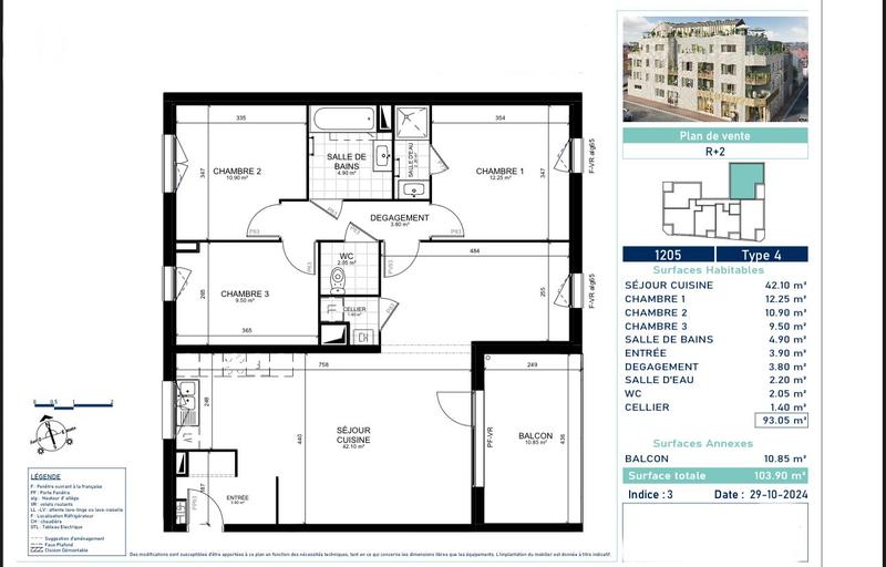 Appartement - 93 m² - 4 pièces