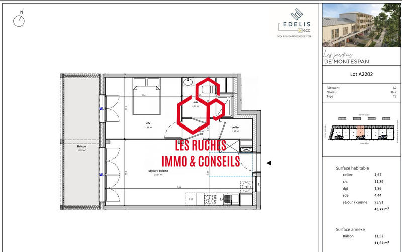 Appartement - 44 m² - 2 pièces