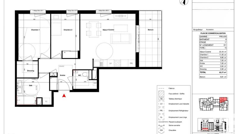Appartement - 63 m² - 3 pièces