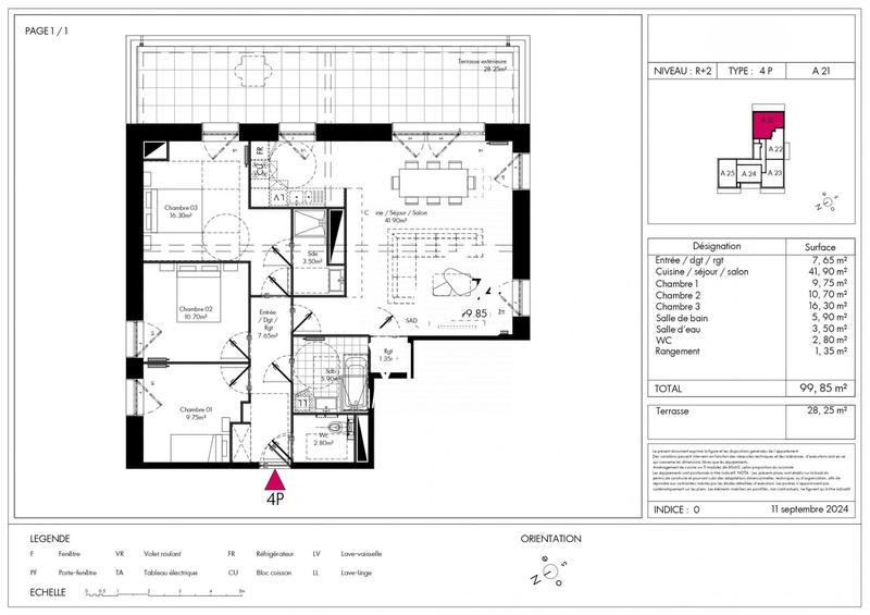 Appartement - 100 m² - 4 pièces