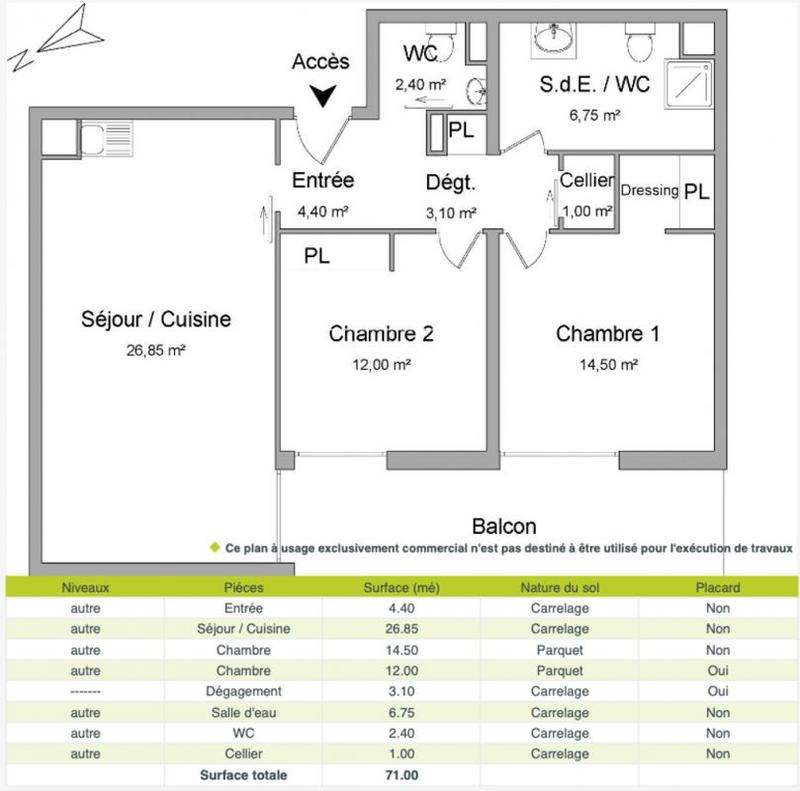 Appartement - 71 m² - 3 pièces