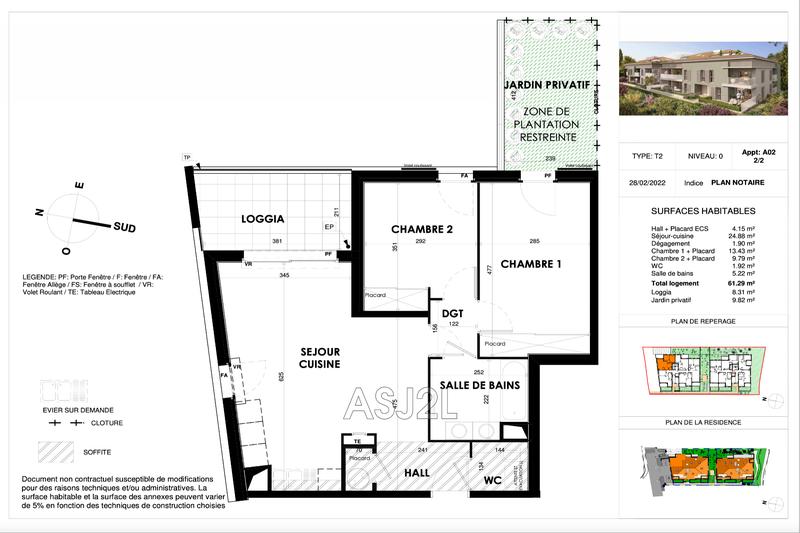 Appartement - 61 m² - 3 pièces