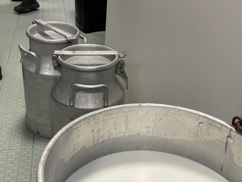 Démonstration de fabrication de fromage par un producteur