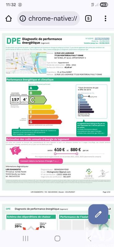 Appartement - 45 m² - 2 pièces